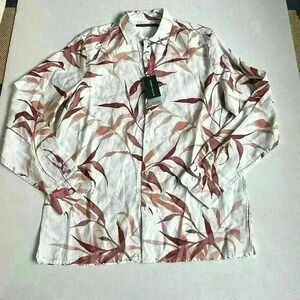 Perry Ellis linen floral print long sleeve button down shirt untucked size M new
